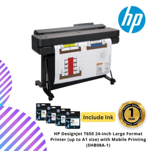 HP DesignJet T650 24-inch Large Format Printer (up to A1 size) with Mobile Printing (5HB08A-1)