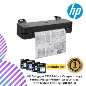 HP DesignJet T250 24-inch Compact Large Format Plotter Printer (up to A1 size) with Mobile Printing (5HB06A-1)