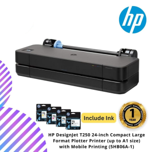 HP DesignJet T250 24-inch Compact Large Format Plotter Printer (up to A1 size) with Mobile Printing (5HB06A-1)