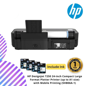 HP DesignJet T250 24-inch Compact Large Format Plotter Printer (up to A1 size) with Mobile Printing (5HB06A-1)