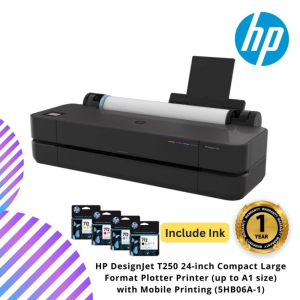 HP DesignJet T250 24-inch Compact Large Format Plotter Printer (up to A1 size) with Mobile Printing (5HB06A-1)