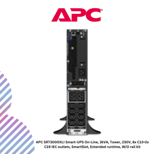 inc (23) APC Smart-UPS SRT 3000VA, 230V, LCD, rackmount w/kit, 8x IEC 60320 C13 & 2x IEC Jumpers & 2x IEC 60320 C19 outlets (SRT3000XLI)