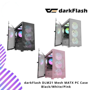 darkFlash DLM21 Mesh MATX PC Case - Black/White/Pink