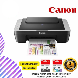CANON PIXMA E410 ALL-IN-ONE INKJET PRINTER (PRINT-SCAN-COPY) Include Black & Color Ink [ NO WIFI]