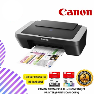 CANON PIXMA E410 ALL-IN-ONE INKJET PRINTER (PRINT-SCAN-COPY) Include Black & Color Ink [ NO WIFI]