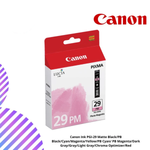 Canon Ink PGI-29 Matte Black/PB Black/Cyan/Magenta/Yellow/PB Cyan/ PB Magenta/Dark Gray/Gray/Light Gray/Chroma Optimizer/Red