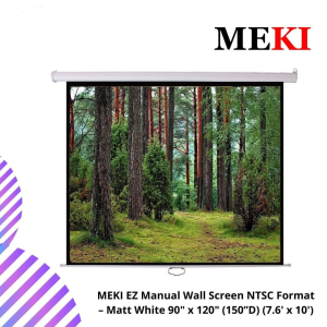 MEKI EZ Manual Wall Screen NTSC Format – Matt White 90" x 120" (150”D) (7.6' x 10')