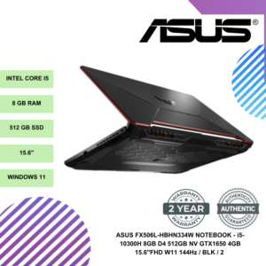ASUS FX506L-HBHN334W NOTEBOOK - i5-10300H 8GB D4 512GB NV GTX1650 4GB 15.6"FHD W11 144Hz / BLK / 2