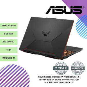 ASUS FX506L-HBHN334W NOTEBOOK - i5-10300H 8GB D4 512GB NV GTX1650 4GB 15.6"FHD W11 144Hz / BLK / 2