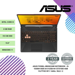 ASUS FX506L-HBHN334W NOTEBOOK - i5-10300H 8GB D4 512GB NV GTX1650 4GB 15.6"FHD W11 144Hz / BLK / 2