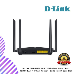 D-Link DWR-M920 4G LTE Wireless N300 3 Port 10/100 LAN + 1 WAN Router - Build In SIM Card Slot