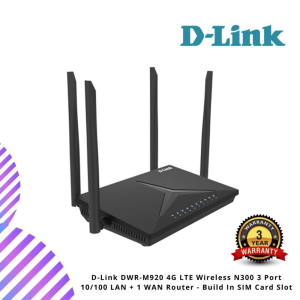 D-Link DWR-M920 4G LTE Wireless N300 3 Port 10/100 LAN + 1 WAN Router - Build In SIM Card Slot