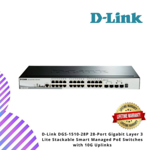 D-Link DGS-1510-28P 28-Port Gigabit Layer 3 Lite Stackable Smart Managed PoE Switches with 10G Uplinks
