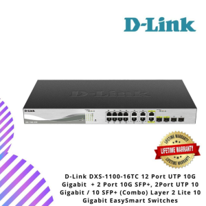 D-Link DXS-1100-16TC 12 Port UTP 10G Gigabit  + 2 Port 10G SFP+, 2Port UTP 10 Gigabit / 10 SFP+ (Combo) Layer 2 Lite 10 Gigabit EasySmart Switches