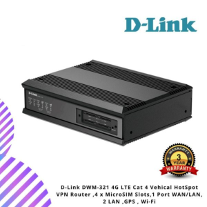 D-Link DWM-321 4G LTE Cat 4 Vehical HotSpot VPN Router ,4 x MicroSIM Slots,1 Port WAN/LAN, 2 LAN ,GPS , Wi-Fi