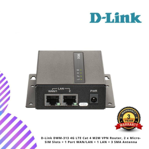 D-Link DWM-313 4G LTE Cat 4 M2M VPN Router, 2 x Micro-SIM Slots + 1 Port WAN/LAN + 1 LAN + 3 SMA Antenna