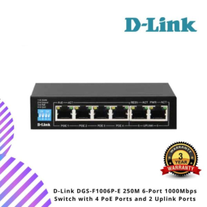 D-Link DGS-F1006P-E 250M 6-Port 1000Mbps Switch with 4 PoE Ports and 2 Uplink Ports