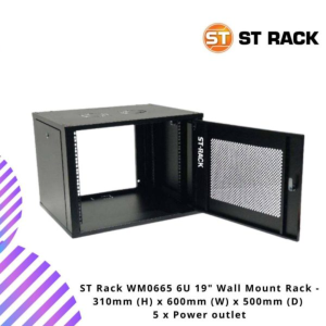 ST Rack WM0665 6U 19" Wall Mount Rack - 310mm (H) x 600mm (W) x 500mm (D) 5 x Power outlet