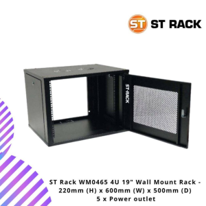 ST Rack WM0465 4U 19" Wall Mount Rack - 220mm (H) x 600mm (W) x 500mm (D) 5 x Power outlet