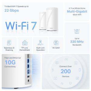 TP-Link Deco BE85 BE22000 Tri-Band Whole Home Mesh WiFi 7 System