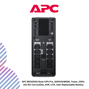 APC BR1500GI Back-UPS Pro, 1500VA/865W, Tower, 230V, 10x IEC C13 outlets, AVR, LCD, User Replaceable Battery