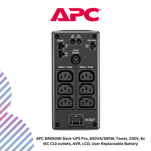 APC BR650MI Back-UPS Pro, 650VA/390W, Tower, 230V, 6x IEC C13 outlets, AVR, LCD, User Replaceable Battery