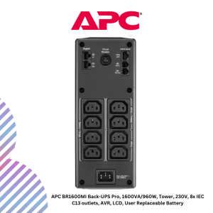APC BR1600MI Back-UPS Pro, 1600VA/960W, Tower, 230V, 8x IEC C13 outlets, AVR, LCD, User Replaceable Battery