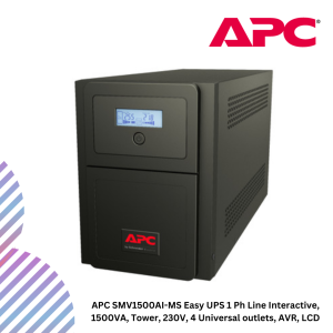 APC SMV1500AI-MS Easy UPS 1 Ph Line Interactive, 1500VA, Tower, 230V, 4 Universal outlets, AVR, LCD