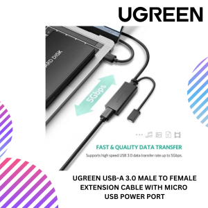 UGREEN USB-A 3.0 MALE TO FEMALE EXTENSION CABLE WITH MICRO USB POWER PORT