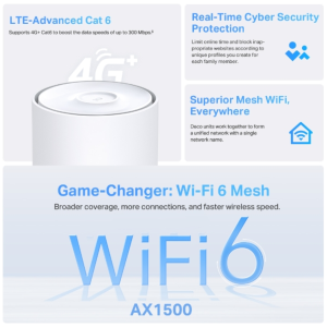 TP-Link Deco X10-4G AX1500 Whole Home Mesh Wi-Fi 6 Router, Build-In 300Mbps 4G+ LTE Advanced Modem