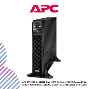 APC SRT2200XLI-NCITE Smart-UPS On-Line, 2200VA, Tower, 230V, 8x C13+2x C19 IEC outlets, NMC, EcoStruxure IT Expert, W/O rail kit