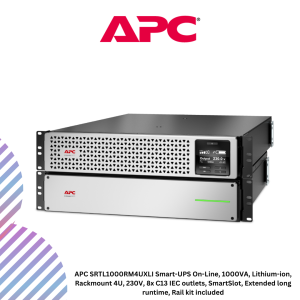 APC SRTL1000RM4UXLI Smart-UPS On-Line, 1000VA, Lithium-ion, Rackmount 4U, 230V, 8x C13 IEC outlets, SmartSlot, Extended long runtime, Rail kit included