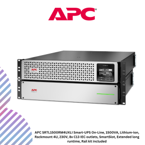 APC SRTL1500RM4UXLI Smart-UPS On-Line, 1500VA, Lithium-ion, Rackmount 4U, 230V, 8x C13 IEC outlets, SmartSlot, Extended long runtime, Rail kit included