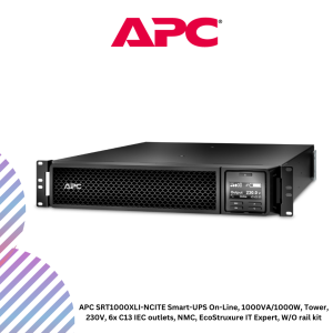 APC SRT1000XLI-NCITE Smart-UPS On-Line, 1000VA/1000W, Tower, 230V, 6x C13 IEC outlets, NMC, EcoStruxure IT Expert, W/O rail kit