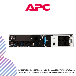 APC SRT1500XLI-NCITE Smart-UPS On-Line, 1500VA/1500W, Tower, 230V, 6x C13 IEC outlets, SmartSlot, Extended runtime, W/O rail kit