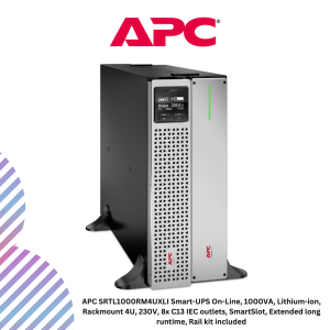 APC SRTL1000RM4UXLI Smart-UPS On-Line, 1000VA, Lithium-ion, Rackmount 4U, 230V, 8x C13 IEC outlets, SmartSlot, Extended long runtime, Rail kit included
