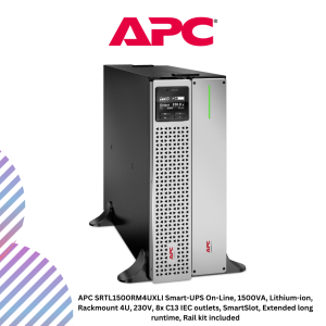 APC SRTL1500RM4UXLI Smart-UPS On-Line, 1500VA, Lithium-ion, Rackmount 4U, 230V, 8x C13 IEC outlets, SmartSlot, Extended long runtime, Rail kit included