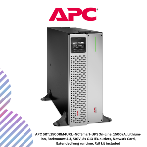 APC SRTL1500RM4UXLI-NC Smart-UPS On-Line, 1500VA, Lithium-ion, Rackmount 4U, 230V, 8x C13 IEC outlets, Network Card, Extended long runtime, Rail kit included