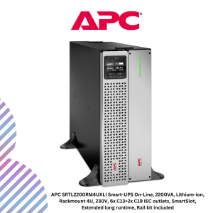 APC SRTL2200RM4UXLI Smart-UPS On-Line, 2200VA, Lithium-ion, Rackmount 4U, 230V, 6x C13+2x C19 IEC outlets, SmartSlot, Extended long runtime, Rail kit included