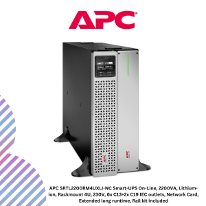 APC SRTL2200RM4UXLI-NC Smart-UPS On-Line, 2200VA, Lithium-ion, Rackmount 4U, 230V, 6x C13+2x C19 IEC outlets, Network Card, Extended long runtime, Rail kit included