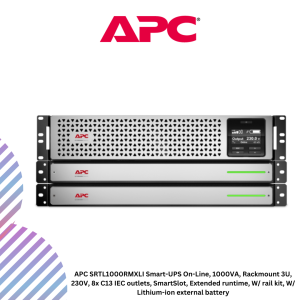APC SRTL1000RMXLI Smart-UPS On-Line, 1000VA, Rackmount 3U, 230V, 8x C13 IEC outlets, SmartSlot, Extended runtime, W/ rail kit, W/ Lithium-ion external battery