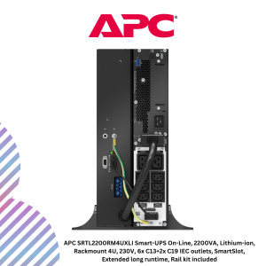 APC SRTL2200RM4UXLI Smart-UPS On-Line, 2200VA, Lithium-ion, Rackmount 4U, 230V, 6x C13+2x C19 IEC outlets, SmartSlot, Extended long runtime, Rail kit included