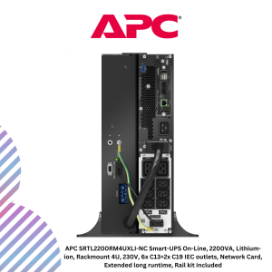 APC SRTL2200RM4UXLI-NC Smart-UPS On-Line, 2200VA, Lithium-ion, Rackmount 4U, 230V, 6x C13+2x C19 IEC outlets, Network Card, Extended long runtime, Rail kit included