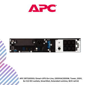 APC SRT1500XLI Smart-UPS On-Line, 1500VA/1500W, Tower, 230V, 6x C13 IEC outlets, SmartSlot, Extended runtime, W/O rail kit