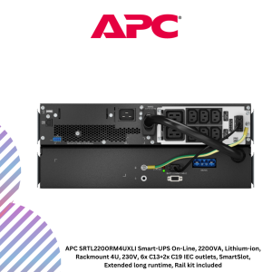 APC SRTL2200RM4UXLI Smart-UPS On-Line, 2200VA, Lithium-ion, Rackmount 4U, 230V, 6x C13+2x C19 IEC outlets, SmartSlot, Extended long runtime, Rail kit included