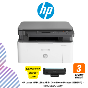 HP Laser MFP 136a All in One Mono Printer (4ZB85A) - Print, Scan, Copy