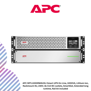 APC SRTL1000RM4UXLI Smart-UPS On-Line, 1000VA, Lithium-ion, Rackmount 4U, 230V, 8x C13 IEC outlets, SmartSlot, Extended long runtime, Rail kit included