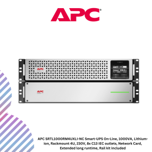 APC SRTL1000RM4UXLI-NC Smart-UPS On-Line, 1000VA, Lithium-ion, Rackmount 4U, 230V, 8x C13 IEC outlets, Network Card, Extended long runtime, Rail kit included