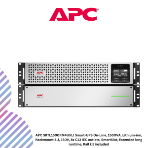 APC SRTL1500RM4UXLI Smart-UPS On-Line, 1500VA, Lithium-ion, Rackmount 4U, 230V, 8x C13 IEC outlets, SmartSlot, Extended long runtime, Rail kit included