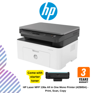 HP Laser MFP 136a All in One Mono Printer (4ZB85A) - Print, Scan, Copy
